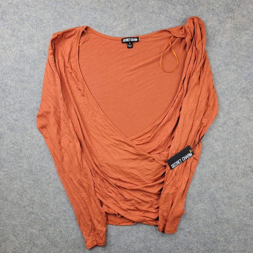 Secret Charm‎ Blouse Womens Medium Orange V Neck Dolman Sleeve Jersey Stretch